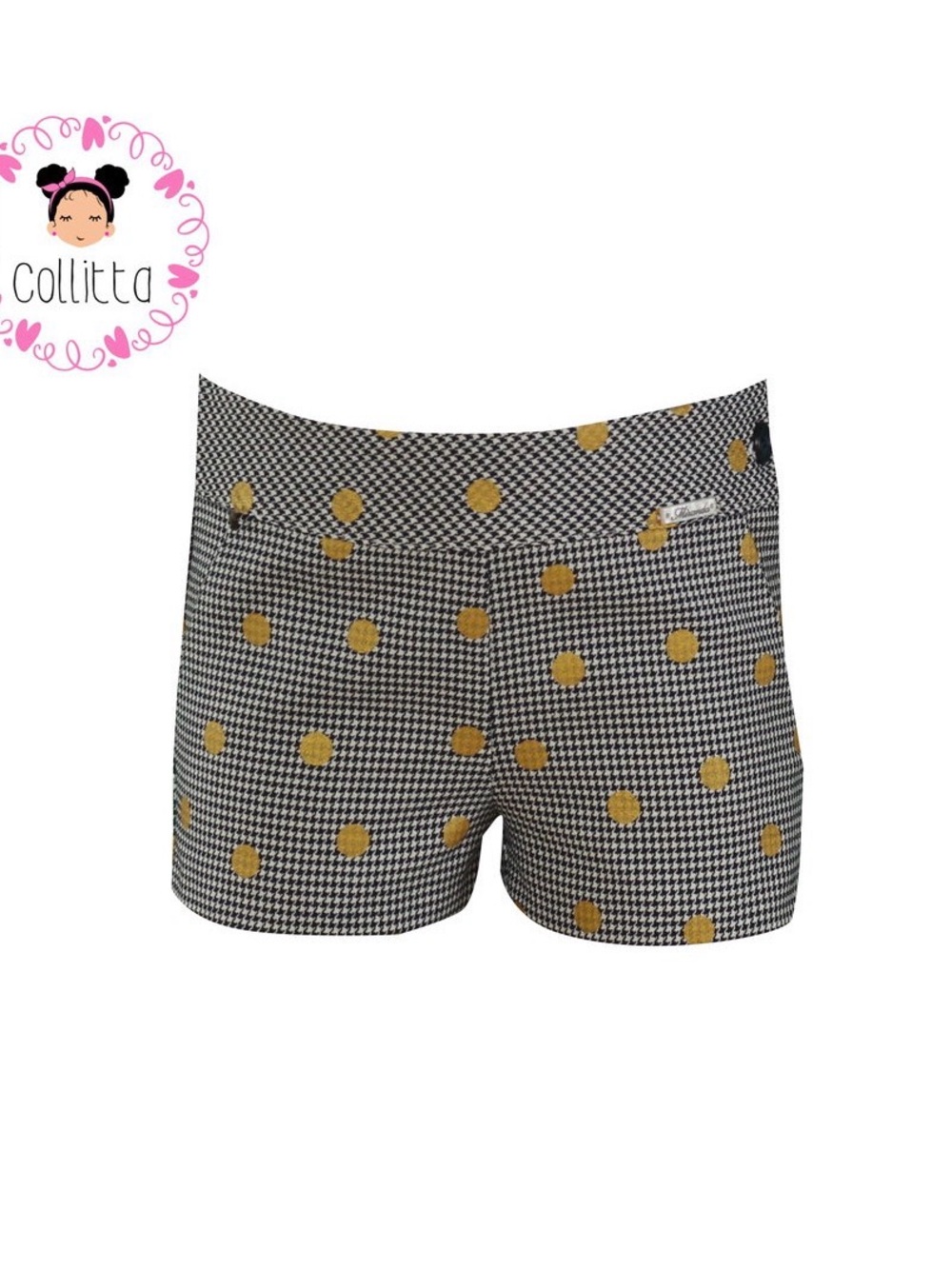 Girls' Black & White Houndstooth Shorts with Gold Dot Accent